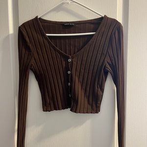 brown cropped cardigan